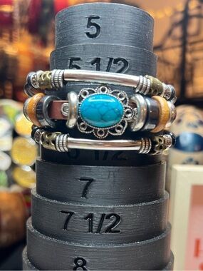 Turquoise Center Brown Beaded Leather Bracelet